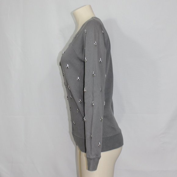 J.Crew Factory Embellished with Jewells Sweatshirt Gray Crew neck , Small - Picture 2 of 7